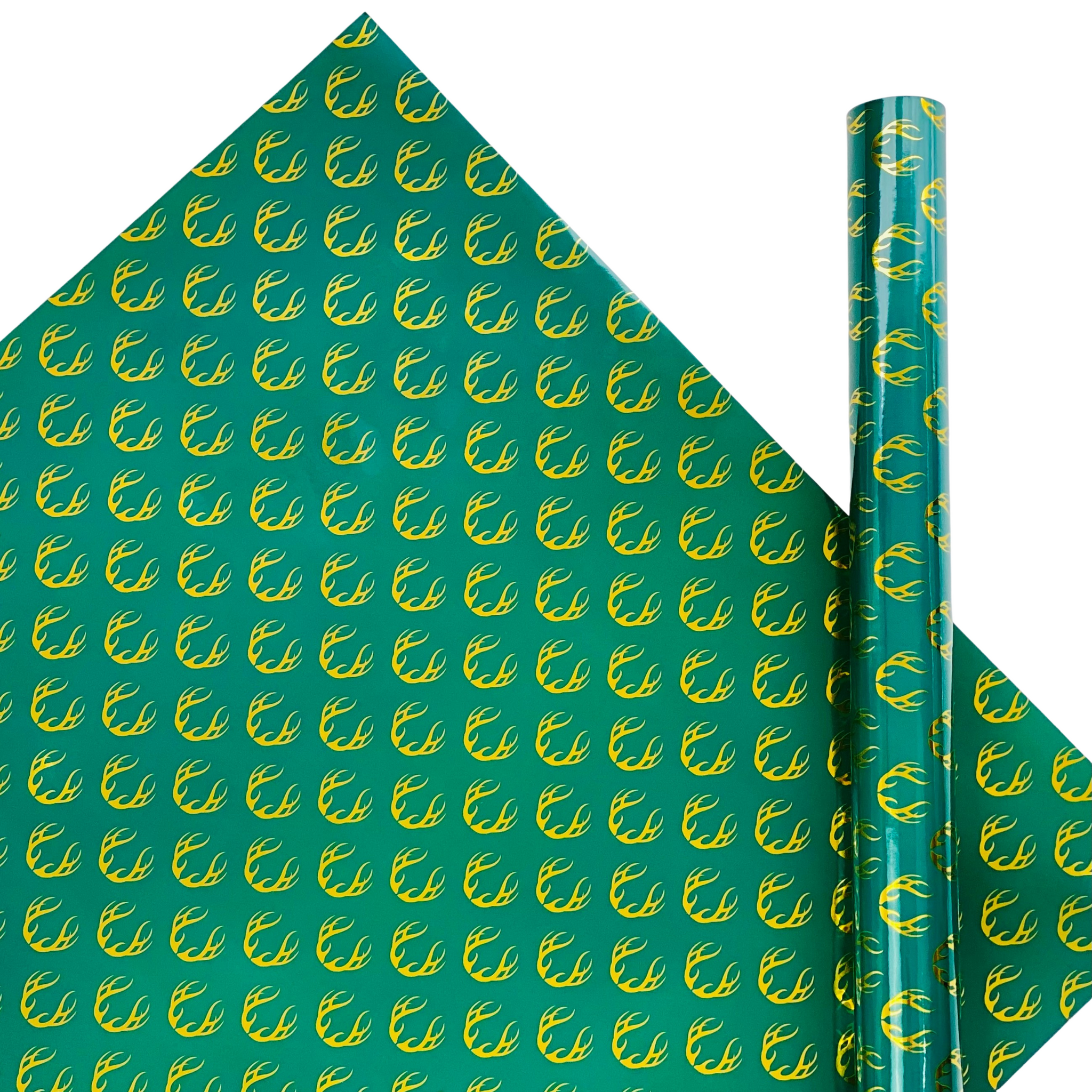 Antlers Green Holiday Christmas Gift Wrap Paper Full Sheet