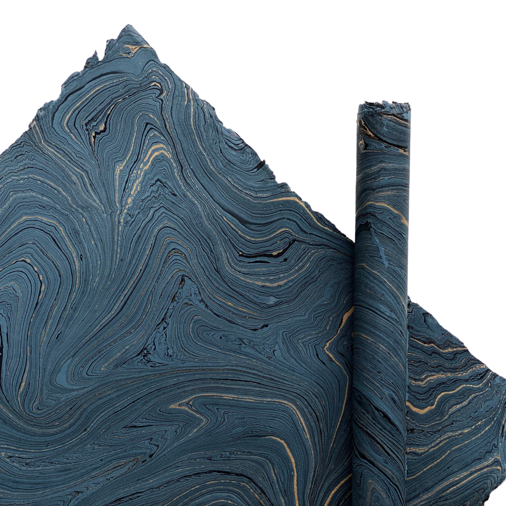 Blue Grey Marbled Handmade Paper Gift Wrap Sheet