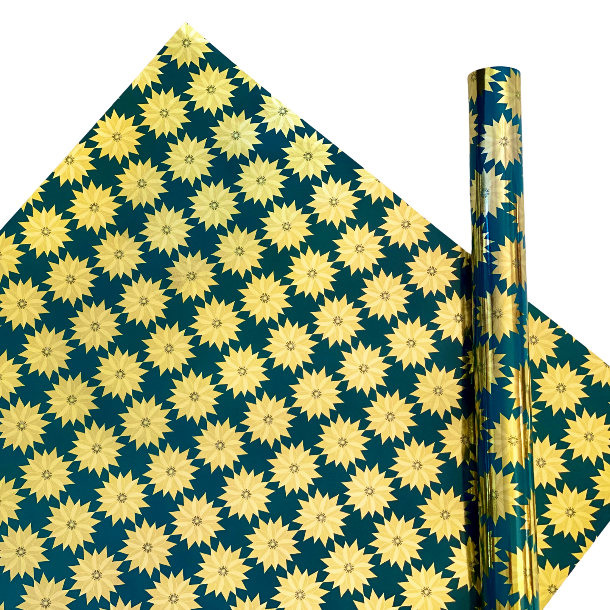 Poinsettia Blue Holiday Christmas Gift Wrap Paper Full Sheet