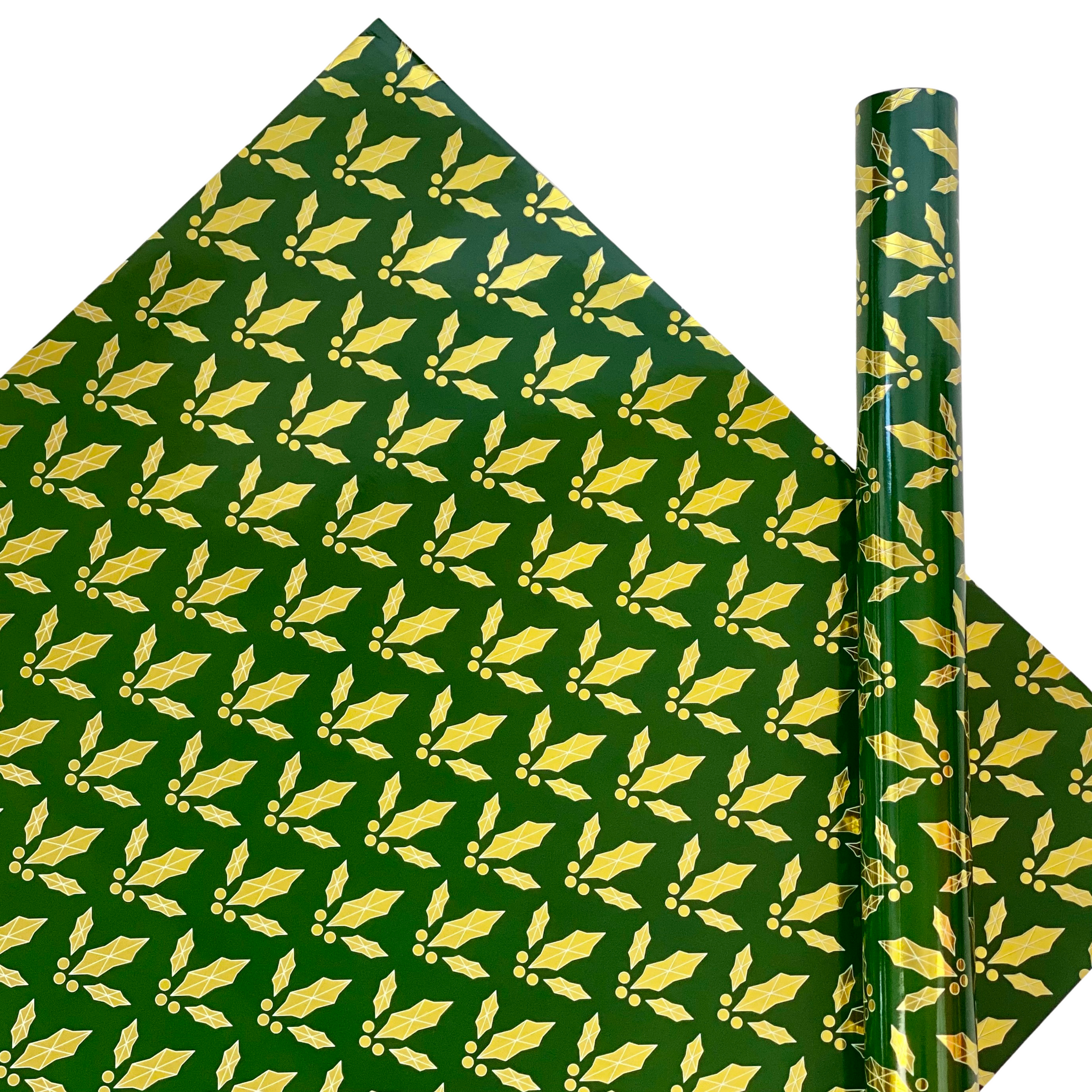 Rustic Holly Green Gold Holiday Christmas Gift Wrap Paper Full Sheet