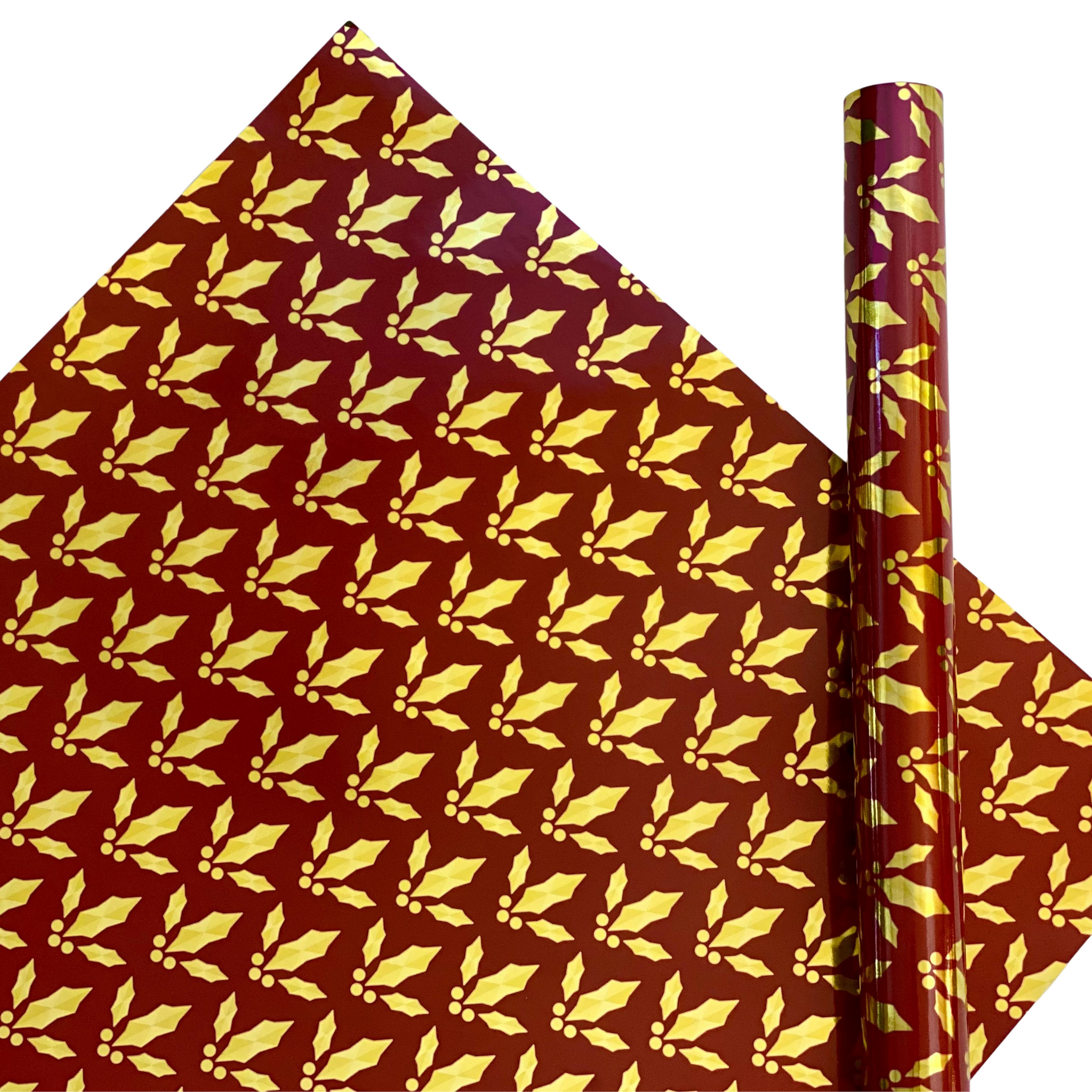 Rustic Holly Red Gold Holiday Christmas Gift Wrap Paper Full Sheet