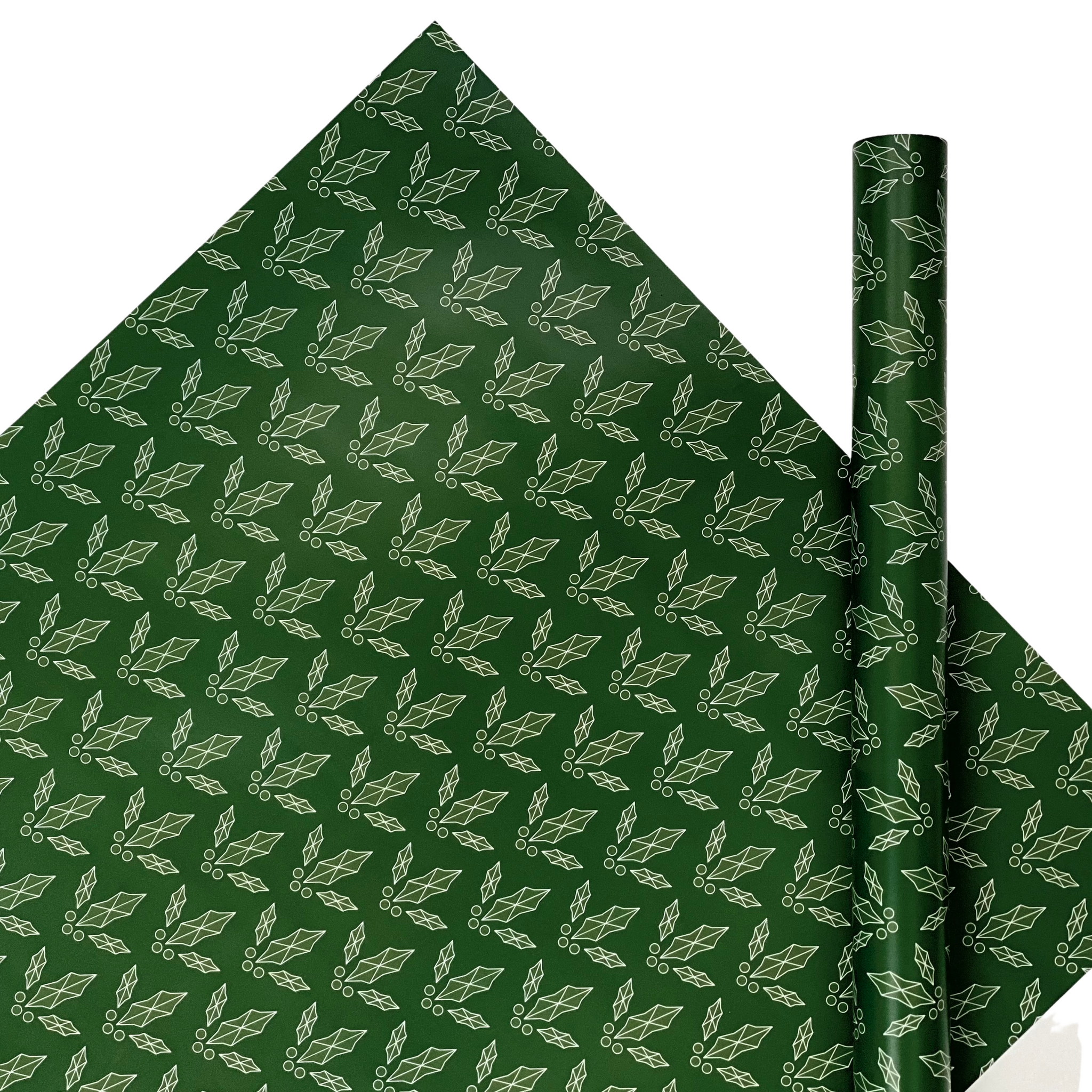 Rustic Holly Green White Holiday Christmas Gift Wrap Paper Full Sheet