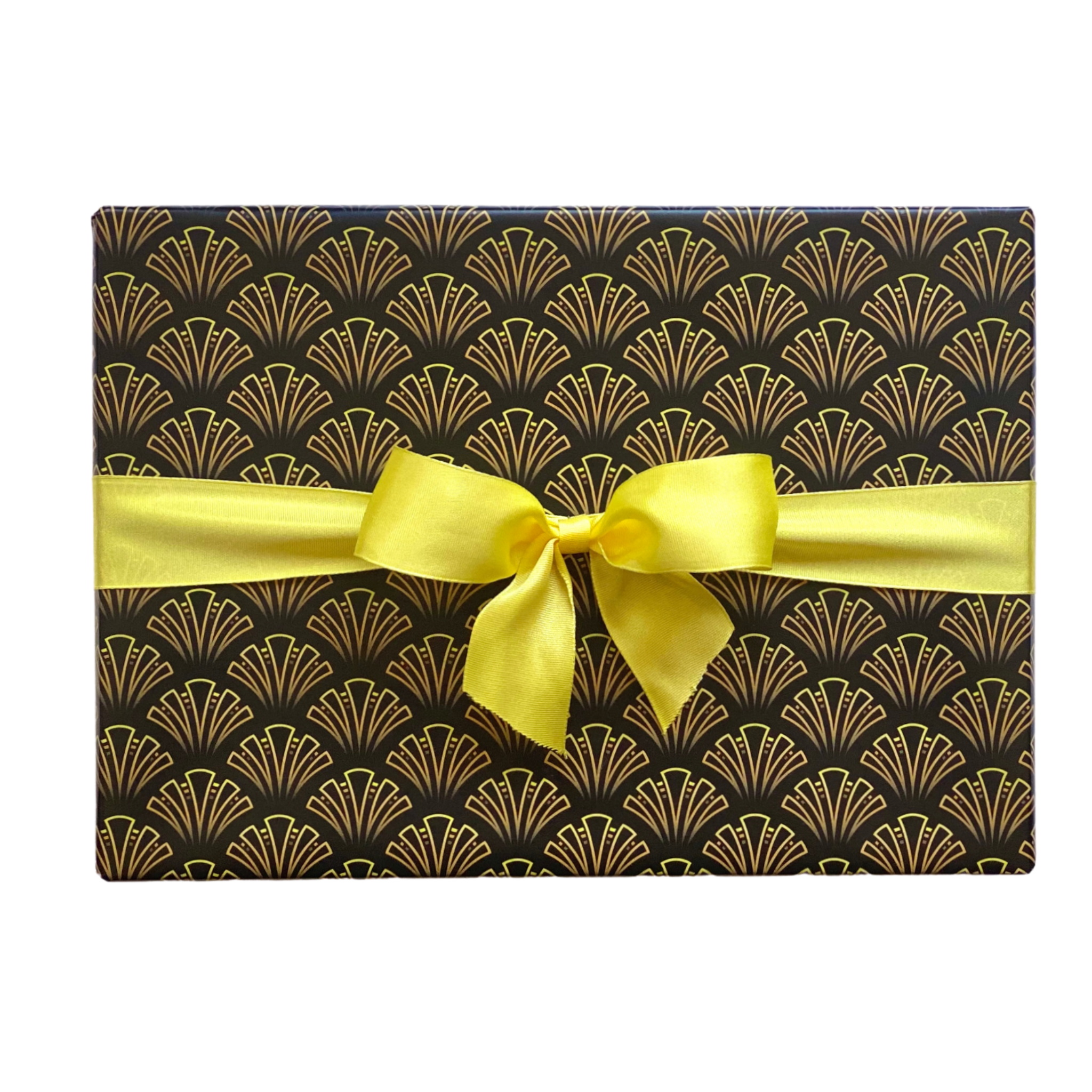 Luxury Magnetic Gift Box Wrapped in Art Deco Fan Black Gift Wrap Sheet