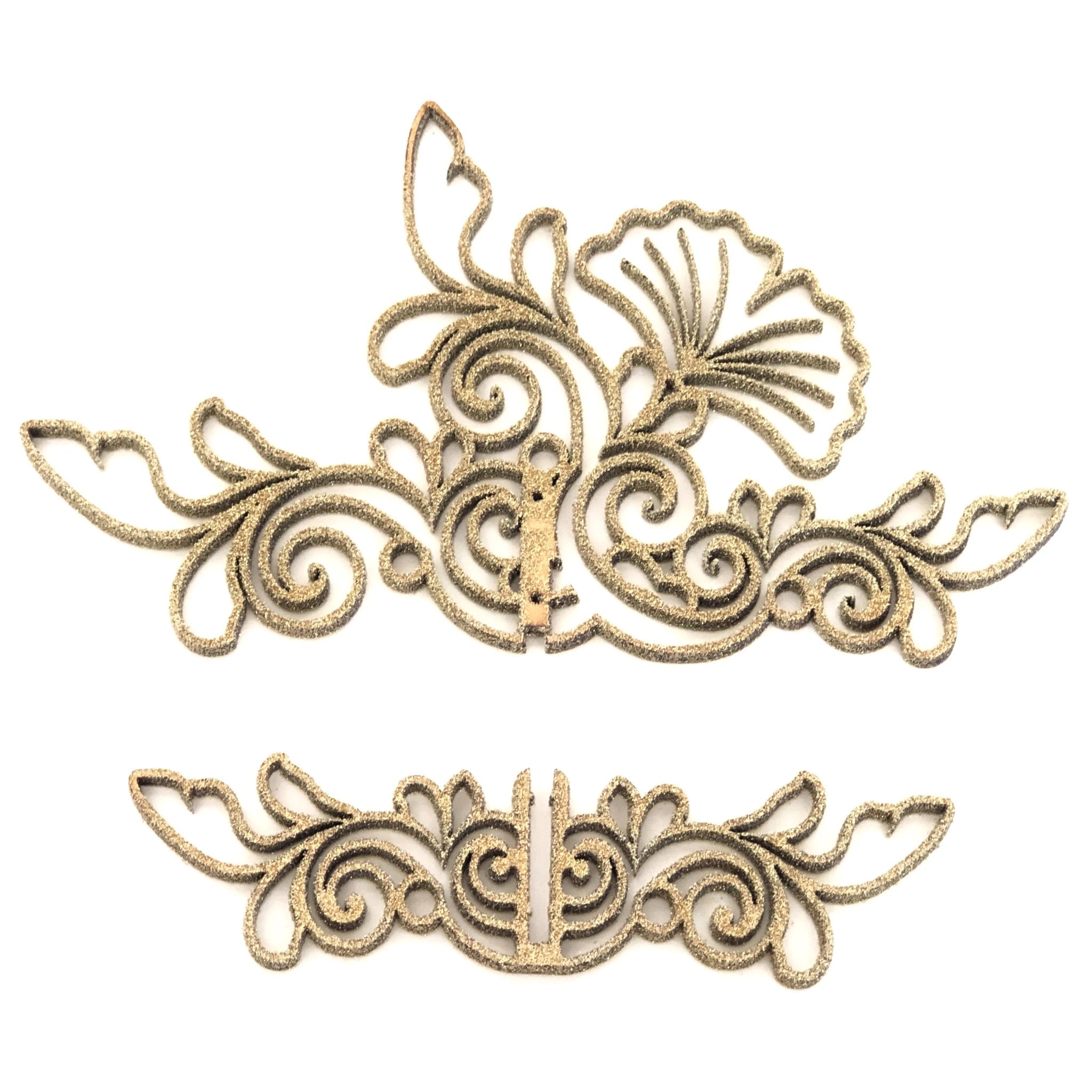 Gold Floral Wood Gift Topper 2 Pieces Flat