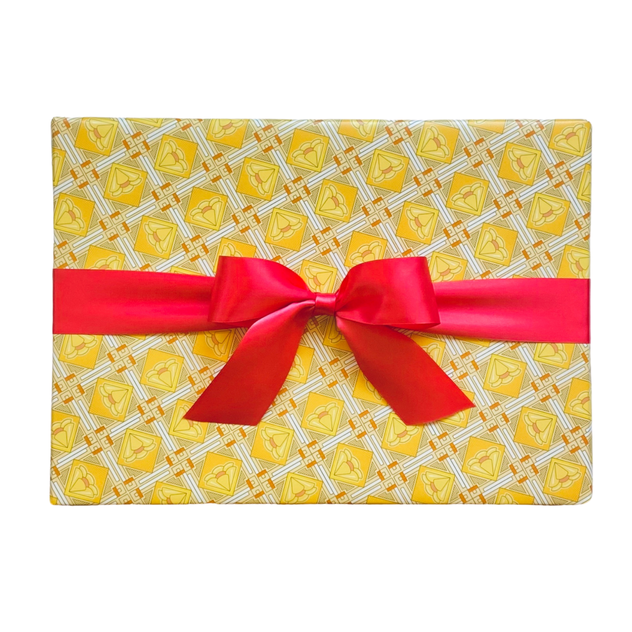 Luxury Gift Box Wrapped in Antique Poppy Yellow Gift Wrap