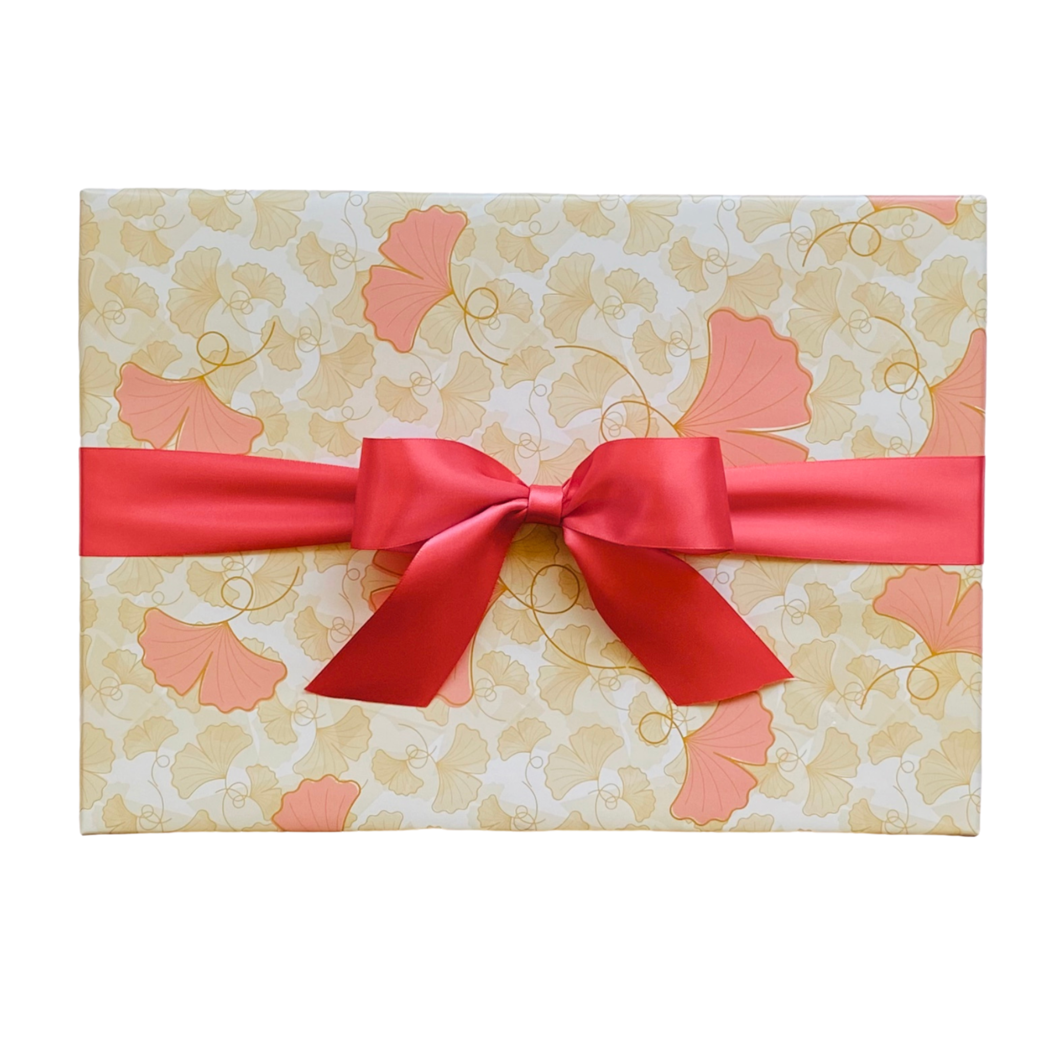 Luxury Gift Box Wrapped in Ginkgo Biloba Coral Gift Wrap