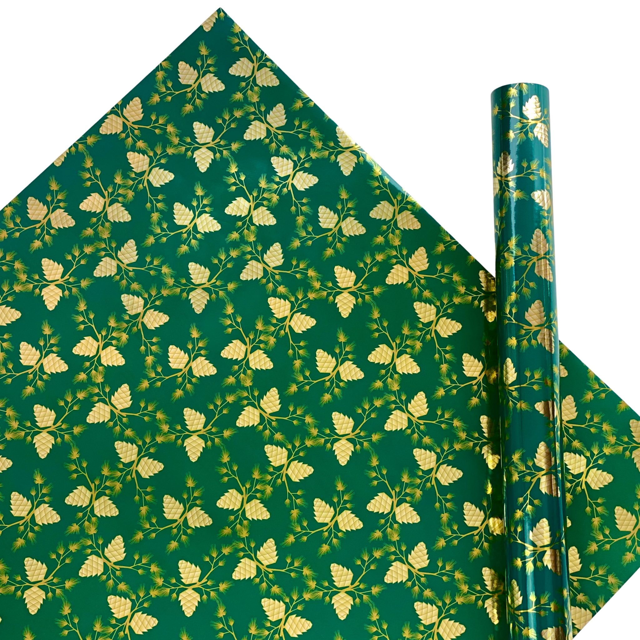 Pine Cone Green Holiday Christmas Gift Wrap Paper Full Sheet