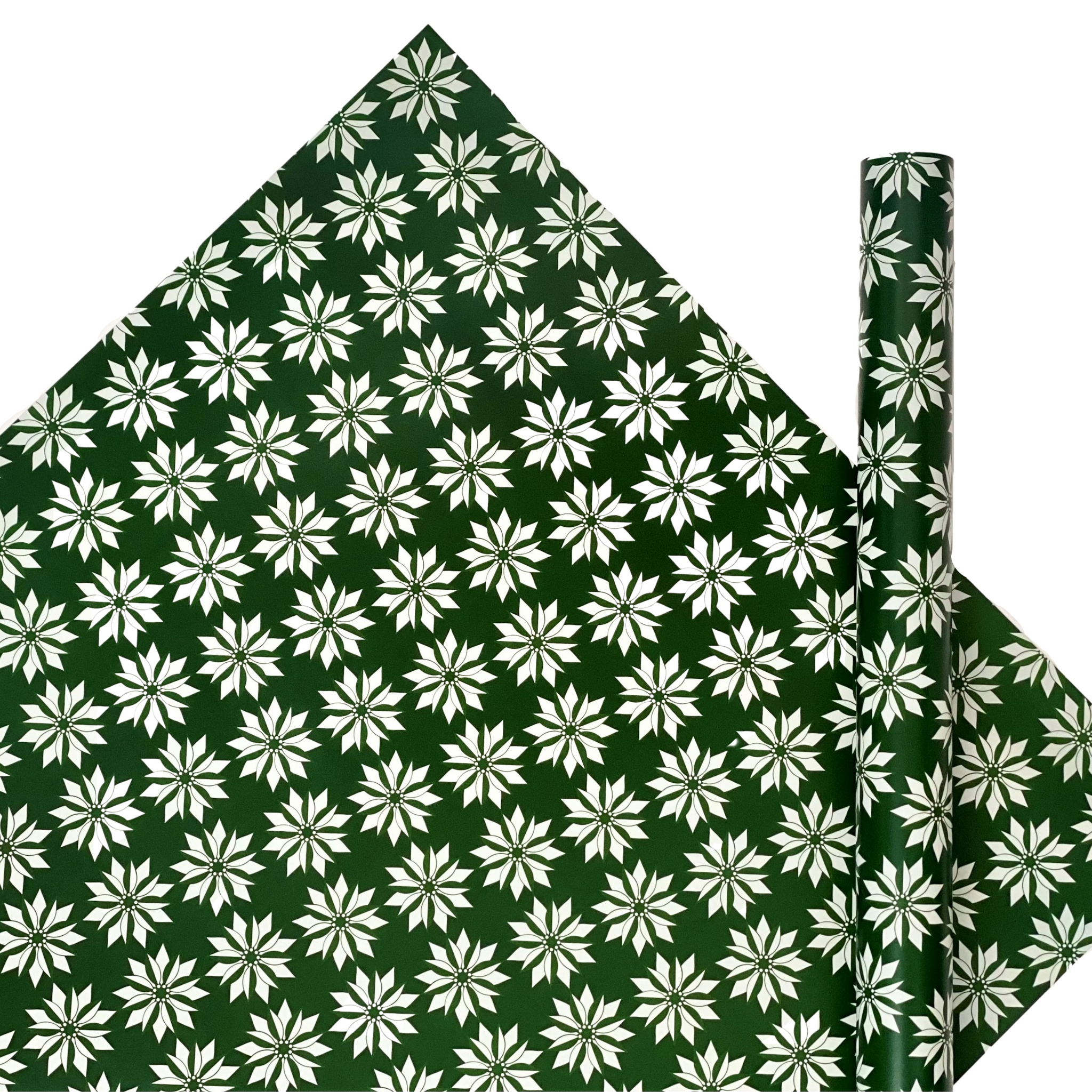 Poinsettia Green Holiday Christmas Gift Wrap Paper Full Sheet