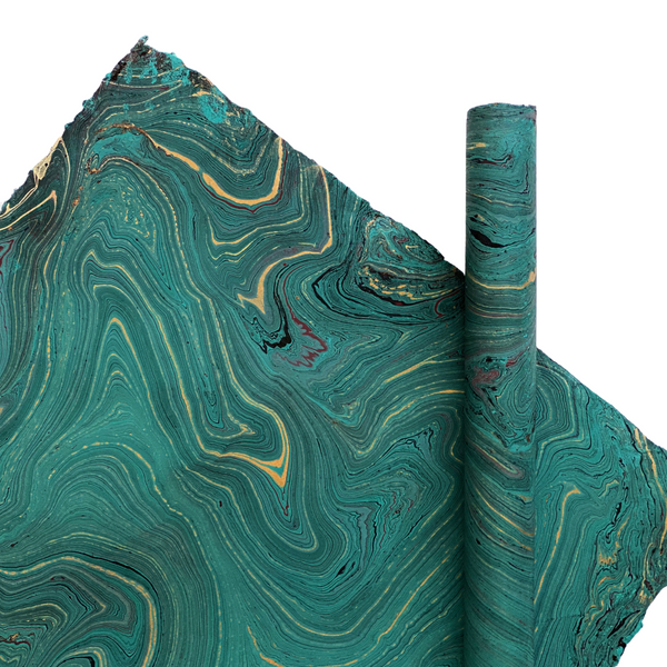 Bangladesh Handmade Gift Wrap Paper Teal Marbled Joli Motif