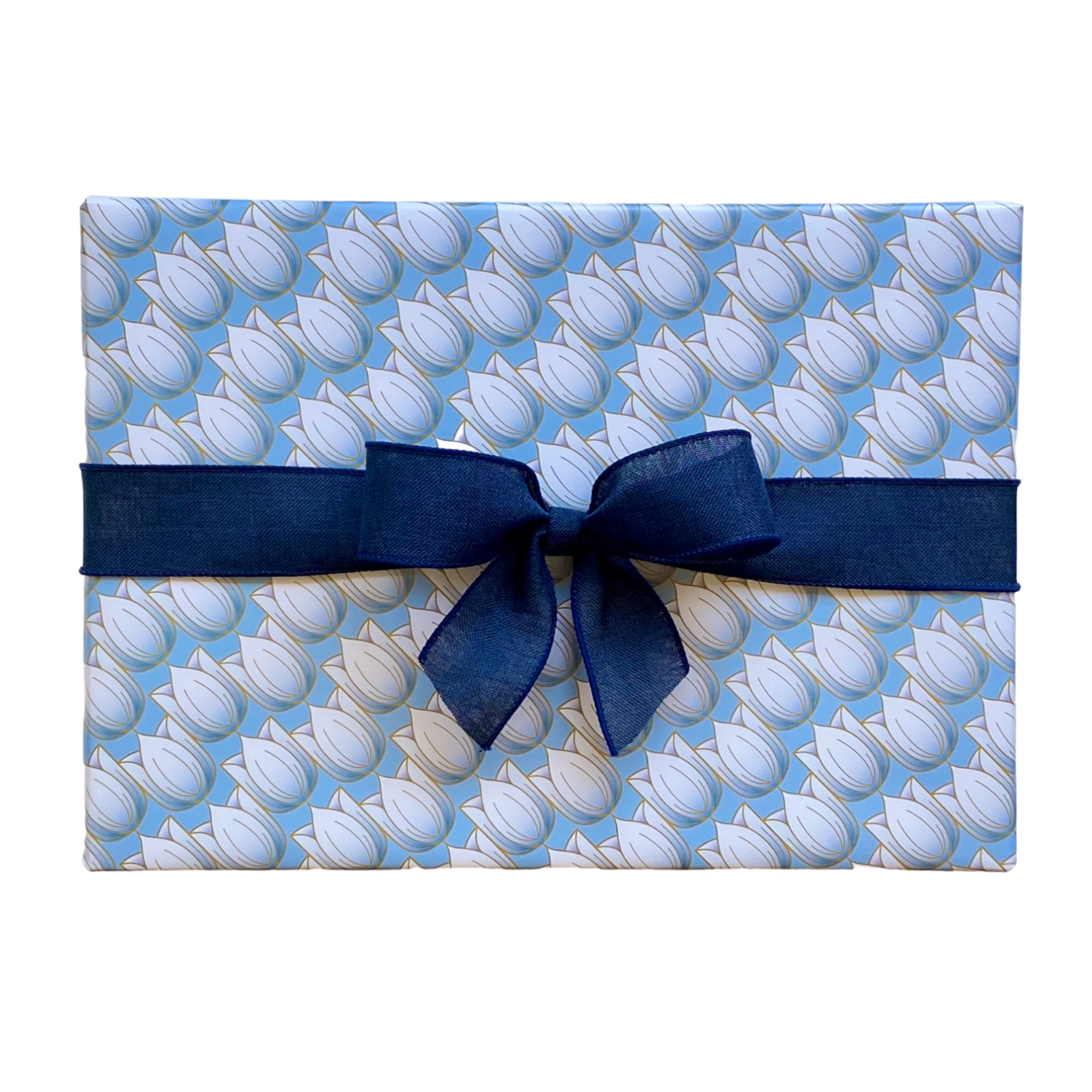 Luxury Gift Box Wrapped in Tulip Blue Gift Wrap Paper